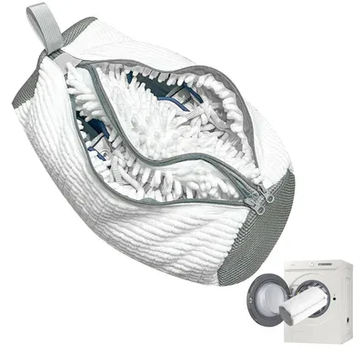 Produktbild von 2 in 1 Schuhwaschbeutel Waschmaschine, Doppeltaschen, Weiß, Doppel-Reißverschluss, 360° Reinigung, Wiederverwendbar