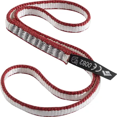 10 mm Dynex Runner 30 cm von Black Diamond; rot-weiße Schlaufe für Kletterausrüstung.