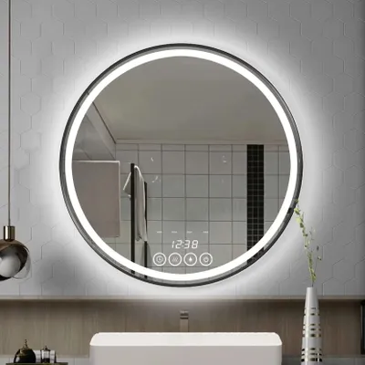 Image de Miroir de salle de bain LED - Miroir de maquillage de 60 cm - Intensité réglable de 3000 à 6000K - Miroir éclairé - Cadre en acier inoxydable
