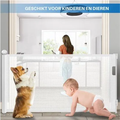 Productafbeelding van Famanu Uitschuifbare Trapleuning – 350 cm veiligheidshek voor baby's en huisdieren, met bediening met één hand (wit)