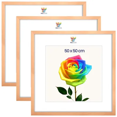 Produktbild von MG Design 3er Set Bilderrahmen 50 x 50 cm - Posterrahmen mit Natur Echtholzrahmen und bruchsicherem Acrylglas, Hoch & Quer mit stabiler Wandaufhängung