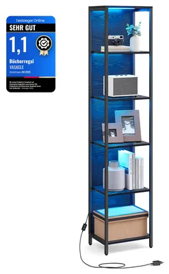 Image de Étagère VASAGLE avec 6 niveaux, bibliothèque d'appoint avec éclairage LED réglable