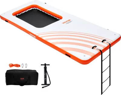 Produktbild von VEVOR Aufblasbares Schwimmdock 4,57x1,98m Dockplattform mit 1,21x 1,82m Trampolinnetzpool Wassermatte mit schwimmender Plattform und tragbarer Tasche und abnehmbarer Leiter zum Entspannen am Pool