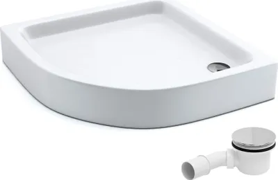 Produktbild von AQUABAD Duschwanne/Duschtasse | Komplettset Forta Plus mit LeakProtect Technologie Smooth White 90x90cm Viertelkreis R55 | inkl. Ablaufgarnitur/Siphon Alcadran A49CR