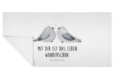 Produktbild von Mr. & Mrs. Panda kleines Handtuch Turteltauben Liebe - Weiß - Geschenk, Hochzeitstag, Freundin, Baumwollhandtuch, 50x100, Frotteehandtuch, Freund, gesichtshandtuch