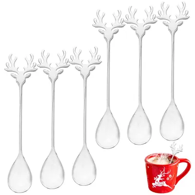 6-teiliges Weihnachtslöffelset, Edelstahl, Elchmotiv, silber