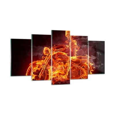 Produktbild von Bilder auf glas - Motorrad Flammen Skelett - 160x85cm - Glasbilder - Wandbilder - Kunstdruck - zum Aufhängen bereit - Wanddekoration aus Glas - Glas Bilder - Wandbild auf Glas - GEA160x85-2652