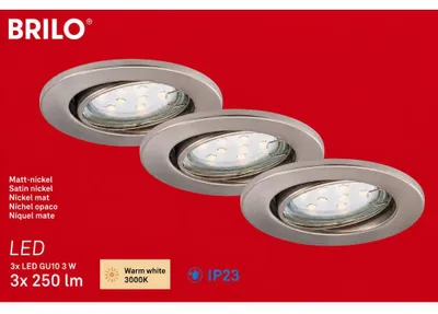 Productafbeelding van Briloner LED inbouwspots, nikkel, set van 3. 3x LED/GU10/29W (7225-032), kantelbaar