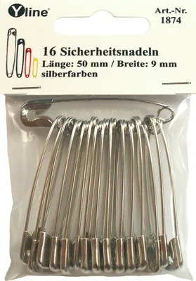 Produktbild von 16 Stück Maxi Sicherheitsnadeln 50 mm, groß, silberfarben, Nadel Nadeln, 1874