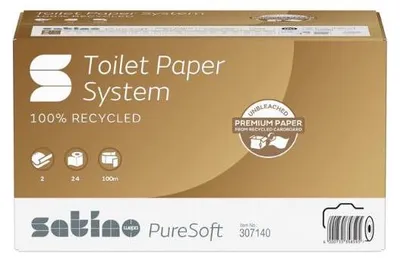Immagine prodotto di Carta igienica Satino puresoft con cappuccio, a 2 veli (24 rotoli da 100 m)