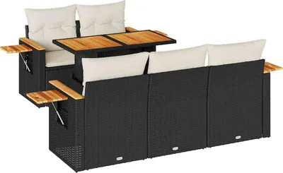 Produktbild von vidaXL 6-tlg. Garten-Sofagarnitur mit Kissen Schwarz Poly Rattan