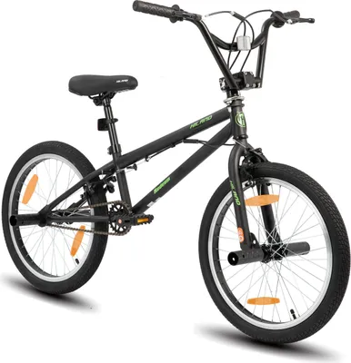 Produktbild von Hiland 20 Zoll Kinder BMX Fahrrad für Jungen Mädchen, 360 Grad Rotor Freestyle, 4 Pegs Single Speed Kinder BMX Fahrrad,Doppel-U-Bremse, Schwarz