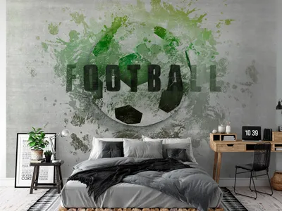 Produktbild von Vlies Fototapete Fußball 400x280 cm Tapeten Wandtapete XXL Football Ball Betonoptik Sport Graffiti grün grau i-C-10012-a-a