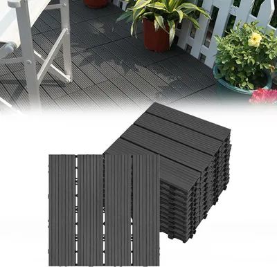 Produktbild von WPC Fliesen für Terrasse und Balkon 30x30cm, Klicksystem, 1m²/11 Stück, Anthrazit