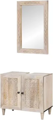 Immagine prodotto di Set di mobili da bagno - Mobile lavabo con specchio - Organizzazione per il bagno - Con 2 ante - 62 x 33 x 58 cm - Bianco