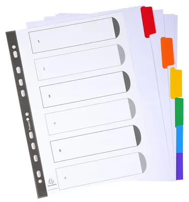 Produktbild von Karton-Register Exacompta 3206E DIN A4 6-teilig weiß bunte Taben Index