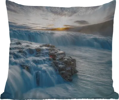 Produktbild von MuchoWow® Outdoor Kissen - Wasserfall - Wasser - Steine - Sonne - Natur - 45x45 cm - Wetterfest - Lounge Kissen - Fotokissen - Dekoratives Kissen