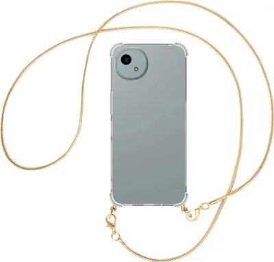 Produktbild von Handykette Backcover-Schutzhülle mit Band (Metall goldfarben) für Sharp Aquos wish 4 - goldfarbene Snake-Kette