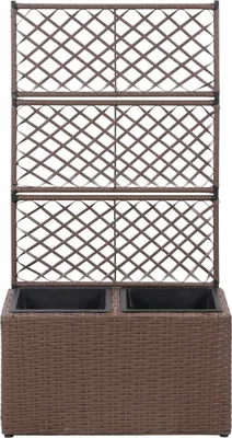 Immagine prodotto di vidaXL Letto rialzato con traliccio 2 vasi 58×30×107cm Poly Rattan Marrone