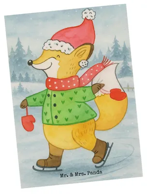 Produktbild von Mr. & Mrs. Panda Grußkarte Fuchs  Schlittschuhe Design - Weiß - Geschenk, Postkarte, Weihnachten, Weihnachtsbaum, Heiligabend, bildkarte, Ansichtskarte, Postkarten