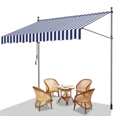 Immagine prodotto di Fiqops Tenda da sole a morsetto Tenda da sole per balcone Tende da giardino resistente ai raggi UV Tenda a bracci pieghevoli Bianco Blu 3,5M