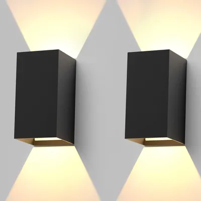 Productafbeelding van ZMH LED Wandlamp 2 stuks, buiten, zwart, moderne wandlamp, op- en neerwaarts licht, warm wit, geschikt voor hal, tuin, IP65, waterdicht, 5W, instelbaar