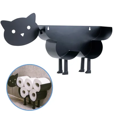 Productafbeelding van Sanics® Reserverolhouder Kat – Vrijstaand & Ophangbaar – WC Papier houder – Toiletrolhouder Zwart – WC Rolhouder staand 7 Rollen