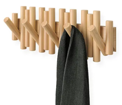 Produktbild von Umbra Picket Garderobenhaken Wandgarderobe, 5 Klapphaken, Natur