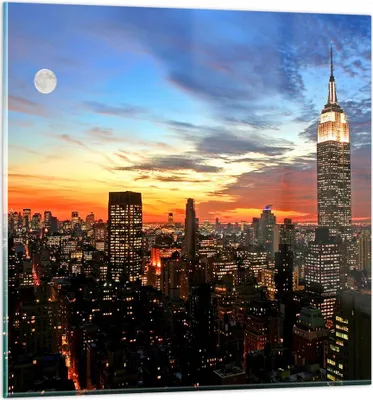 Produktbild von Bilder auf glas - Amerika gebäude sonnenuntergang wolkenkratzer - 60x60cm - Glasbilder - Wandbilder - Kunstdruck - Wanddekoration aus Glas - Glas Bilder - Wandbild auf Glas - GAC60x60-2125