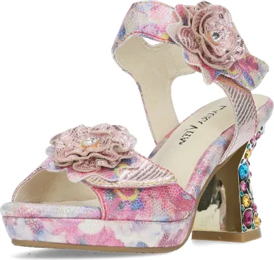 Produktbild von Laura Vita Damen Sandalette Blüte High Heel Klettverschluss Strass Hicao 624, Größe:37 EU, Farbe:Rosa