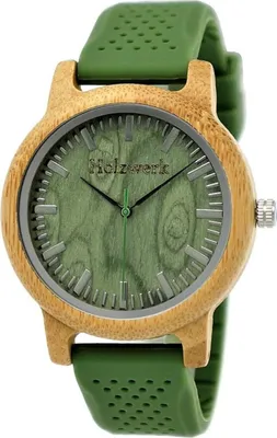 Produktbild von Holzwerk LANDAU Damen & Herren Silikon Armband Holz Uhr in grün, beige