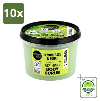 Immagine prodotto di 10 confezioni di scrub corpo alla citronella, biologico, rinfrescante e nutriente, 250 ml. Confezione grande, 10 pezzi