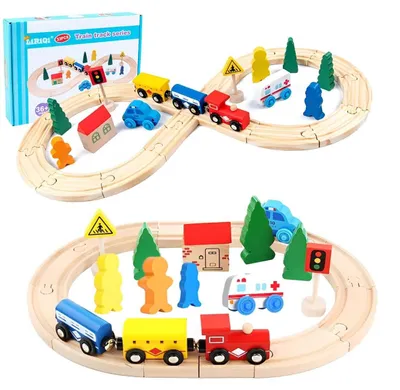 Productafbeelding van Houten Treinbaan Set met 33 Onderdelen voor Kinderen van 3 tot 6 Jaar