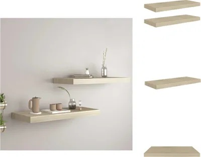 Produktbild von vidaXL Schwebende Wandregale 2 Stk. Eichefarben 60x23,5x3,8cm MDF -  Wandregale
