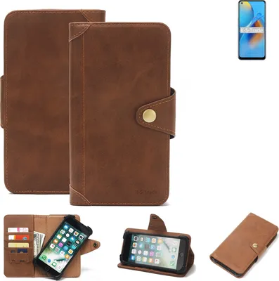 Produktbild von K-S-Trade Handyhülle für Oppo A74 4G Schutz Hülle Walletcase Bookstyle Tasche Case Handytasche Wallet Flipcase Cover PolyurethanBraun (1x)