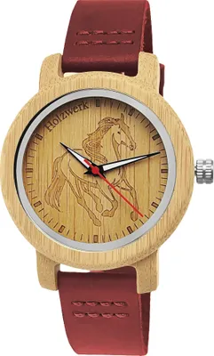 Produktbild von Holzwerk LIL TORI RED kleine Leder & Holz Uhr mit Pferd Motiv, dunkel rot
