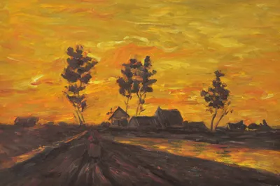 Obrázek produktu pro Vincent Van Gogh Art Print Obraz - Krajina při západu slunce, 1885 (120 x 180 cm)