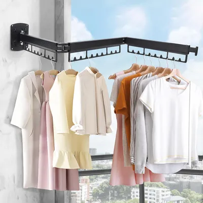 Produktbild von Wäscheständer, Wäschetrockner, Handtuchhalter, ausziehbar, Wandmontage, Breite 90 cm, für Balkon, Badezimmer, Schlafzimmer