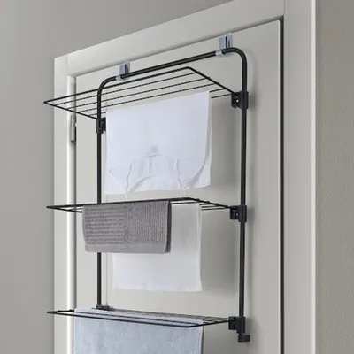 Produktbild von Metaltex wäschetrockner tür oder dusche wand - Schwarz - Aufh\u00e4ngen ohne Bohren | Ausziehbar