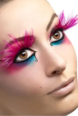 Produktbild von Künstliche Feder Wimpern in pink mit Wimpernkleber als Kostümzubehör