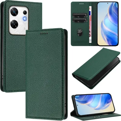 Produktbild von Litchi Leder Handyhülle für Infinix Zero 30 4G Wallet Kartenfächer Standfunktion Hülle Grün