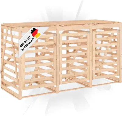 Produktbild von DELUKE® 3er Mülltonnenbox Kiefernholz BOUMI | 240x91,5x128,5cm Natur | Mülltonnenverkleidung für 3 Tonnen Müllbox aus Holz Mülltonnenschutz Mülltonnendach