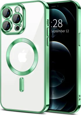 Image de Coque magnétique transparente pour iPhone 12 Pro Max, compatible MagSafe, coque de protection galvanisée avec protection de l'appareil photo vert clair