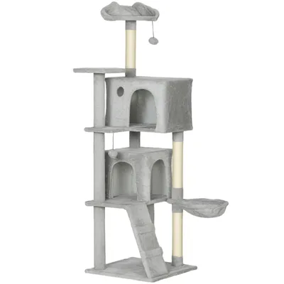 Produktbild von 160cmKatzenkratzbaum,mehrereEbenen,Sisal-Kratzpfosten,Höhlen,Plüsch-Plattformen,Hängematte,Leiter,Spielbälle