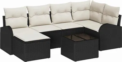 Image de Ensemble de Canapés avec coussin 7 pcs Noir et Blanc polyrotin