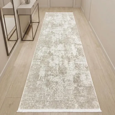 Produktbild von Teppich Vintage Look weich modern Wohnzimmer Beige Größe - 80 x 300 cm