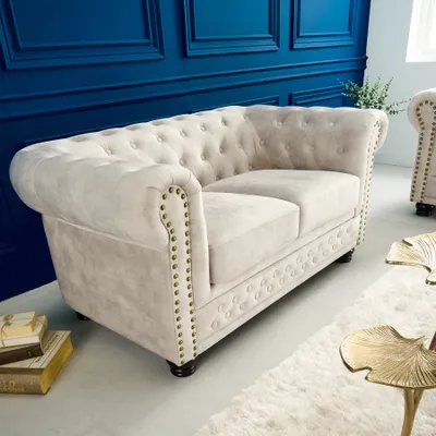 Produktbild von riess-ambiente Chesterfield 2er Sofa 150cm Samt champagner 2-Sitzer mit Knopfheftung und Federkern Zweisitzer Couch