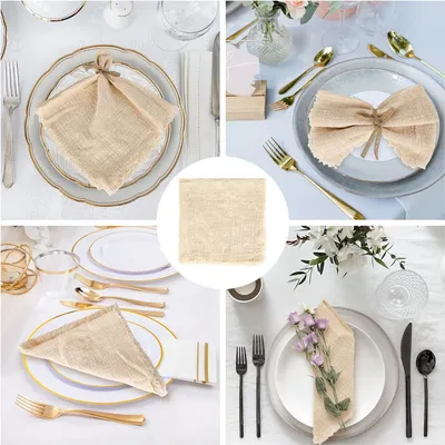 Produktbild von 6 Stück waschbare Baumwollservietten 42 x 42 cm für Feste und Hochzeiten - Stoffservietten mit Fransen für Weihnachten und Thanksgiving (khaki)