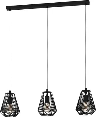 Produktbild von EGLO Pendelleuchte Stype, 3 flammige Hängelampe, Hängeleuchte aus Metall in Schwarz, Esstischlampe, Wohnzimmerlampe hängend mit E27 Fassung