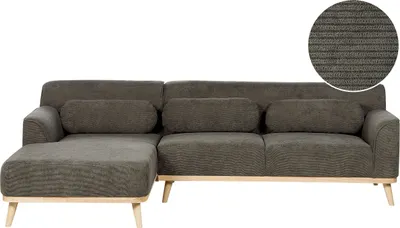 Zdjęcie produktu dla BELIANI Narożnik prawostronny ciemnozielony sztruksowa tapicerka 3-osobowy drewniane nóżki kanapa sofa retro salon